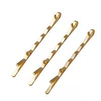 Hair Slide Finding, Brass, real gold plated, for woman, golden, 60mm 