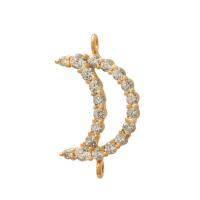 Cubic Zirconia Micro Pave Brass Connector, Moon, plated, micro pave cubic zirconia, golden 