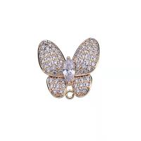 Brass Earring Drop Component, Butterfly, for woman & with cubic zirconia & with rhinestone, golden, 15mm 