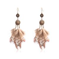 Fashion Feather Earring , Zinc Alloy, with Feather, for woman, mixed colors 