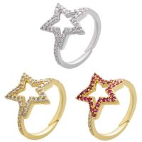 Brass Open Finger Ring, Star, plated, Adjustable & micro pave cubic zirconia & hollow 16mm, Inner Approx 17mm 
