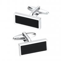 Brass Cufflinks, with Black Agate, plated, for man, black 