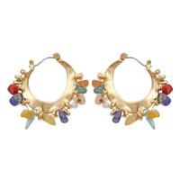 Zinc Alloy Hoop Earring, with Natural Gravel, fashion jewelry & for woman, gold 