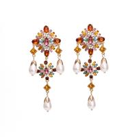 Zinc Alloy Rhinestone Drop Earring, with Resin Rhinestone & Plastic Pearl, fashion jewelry & for woman 