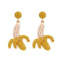 Zinc Alloy Rhinestone Drop Earring, with Rhinestone & Plastic Pearl, fashion jewelry & for woman, golden 