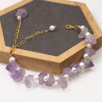 Amethyst Bracelet, with pearl, for woman, purple cm 