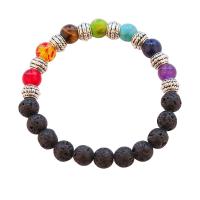 Gemstone Bracelets, Natural Stone, with Lava & Tiger Eye & Impression Jasper & Zinc Alloy, Tree, for woman, multi-colored, 8mm cm [