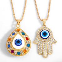 Evil Eye Jewelry Necklace, Zinc Alloy, Evil Eye Hamsa, Unisex & with rhinestone, mixed colors 0c 