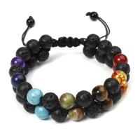 Gemstone Woven Ball Bracelets, Lava, with Natural Stone, Double Layer & Unisex, mixed colors, 8mm cm 