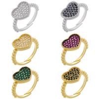 Brass Open Finger Ring, Heart, plated, Adjustable & micro pave cubic zirconia 11mm, Inner Approx 17mm 
