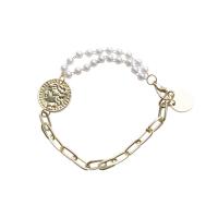 Zinc Alloy Pearl Bracelets, with Plastic Pearl, gold color plated, for woman Approx 8.16 Inch 
