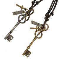 PU Leather Cord Necklace, Zinc Alloy, with PU Leather, Key, Adjustable & fashion jewelry & Unisex 68-75cm,0.3cm 