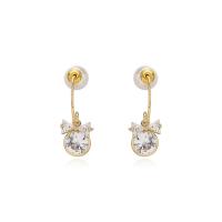 Freshwater Pearl Brass Earring, with pearl, for woman & with cubic zirconia, golden 
