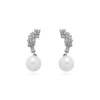 Zink Legierung Strass Tropfen Ohrring, Zinklegierung, mit Perlen, für Frau & mit Strass, Silberfarbe, 15x40mm, verkauft von Paar