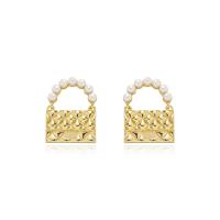 Zinc Alloy Drop Earring, with pearl, plated, for woman, golden 
