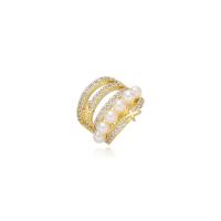 Ohrring-Manschette, Messing, mit Perlen, für Frau & mit kubischem Zirkonia, goldfarben, 14x15mm, verkauft von PC