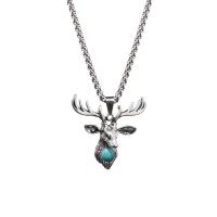 Zinc Alloy Sweater Chain Necklace, Titanium Steel, with zinc alloy pendant & Gemstone, Deer, polished, Unisex Approx 27.55 Inch 
