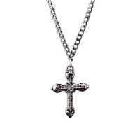 Zinc Alloy Sweater Chain Necklace, Titanium Steel, with zinc alloy pendant, Cross, polished, Unisex Approx 23.62 Inch 