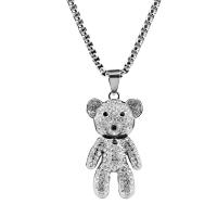 Titanium Steel Sweater Necklace, Bear, polished, rotatable & Unisex & with rhinestone Approx 27.56 Inch 
