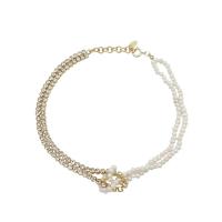 Fashion Choker Necklace, Zinc Alloy, with Plastic Pearl, platinum color plated, for woman & with rhinestone, lead & nickel free Approx 12.6 Inch 