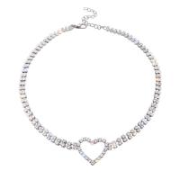 Rhinestone Zinc Alloy Necklace, for woman & with rhinestone, silver color cm 