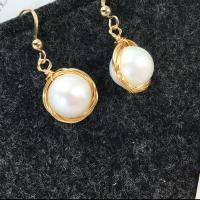 Freshwater Pearl Brass Earring, with brass wire, for woman, golden 