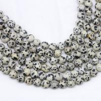 Perles dalmatiens, Dalmate, Rond, poli, DIY, blanc et noir cm, Vendu par brin