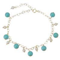 Bracelets de perles en turquoises, turquoise, avec Doublé or, pour femme, bleu turquoise  Environ 8 pouce, Vendu par PC