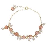 Quartz Bracelets, Strawberry Quartz, with Gold Filled, for woman, pink, 6mm Approx 6 Inch 