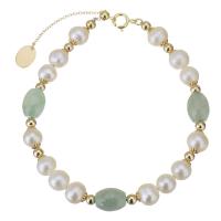 Cultured Freshwater Pearl Brass Bracelet, Jadeite, with Gold Filled & Freshwater Pearl, for woman, green 6mm Approx 7.5 Inch 