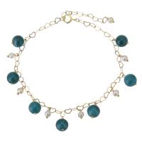 Gemstone Bracelets, Apatites, with Gold Filled & Freshwater Pearl, for woman, blue  Approx 8 Inch 