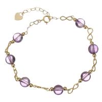 Bracelets quartz, améthyste, avec Doublé or, pour femme, violet  Environ 7 pouce, Vendu par PC