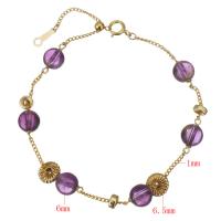 Bracelets quartz, améthyste, avec Doublé or, pour femme, violet, 6mm,6.5mm,1mm Environ 7.5 pouce, Vendu par PC