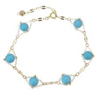 Bracelets de chaîne en laiton et turquoise, avec 1.5 lnch chaînes de rallonge, pour femme, bleu, 6mm Environ 6.5 pouce, Vendu par PC