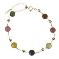 Tourmaline Bracelet, with Gold Filled, for woman, multi-colored, 6mm,3mm Approx 8 Inch 