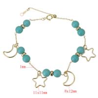 Bracelets de chaîne en laiton et turquoise, avec Doublé or, pour femme, bleu  1mm Environ 7.5 pouce, Vendu par PC
