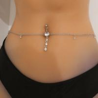Iron Waist Chain, platinum color plated, for woman & with rhinestone 