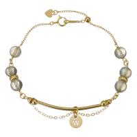 Moonstone Bracelet, with Gold Filled, for woman, grey, 6mm Approx 7 Inch 