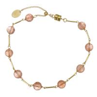 Quartz Bracelets, Strawberry Quartz, with Gold Filled, for woman, pink, 6mm,1mm Approx 7.5 Inch 