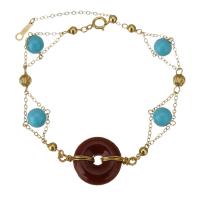 Fashion Cinnabar Bracelet, with Gold Filled, 14K gold-filled, for woman, mixed colors, 15mm,1.2mm Approx 7.5 Inch 
