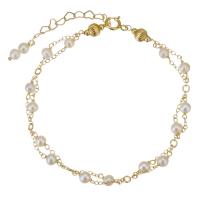 Cultured Freshwater Pearl Brass Bracelet, with Gold Filled, 14K gold-filled, for woman, white, 3.5mm,1.2mm Approx 6 Inch 
