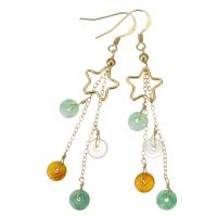 Fashion Fringe Earrings, Jadeite, with Gold Filled, 14K gold-filled, for woman, green, 63mm 6mm 
