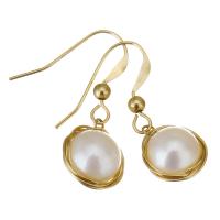 Boucles d'oreilles d'eau douce de Perle , perle d'eau douce cultivée, avec Doublé or, 14K rempli d’or, pour femme, blanc, 28mm Vendu par paire