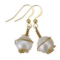 Boucles d'oreilles d'eau douce de Perle , perle d'eau douce cultivée, avec Doublé or, 14K rempli d’or, pour femme, blanc, 37mm Vendu par paire