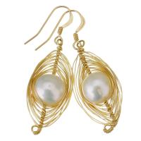 Boucles d'oreilles d'eau douce de Perle , perle d'eau douce cultivée, avec Doublé or, 14K rempli d’or, pour femme, blanc, 47mm Vendu par paire