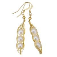 Boucles d'oreilles d'eau douce de Perle , perle d'eau douce cultivée, avec Doublé or, 14K rempli d’or, pour femme, blanc, 53mm Vendu par paire