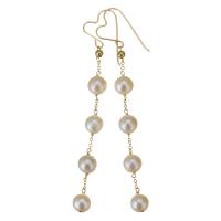 Boucles d'oreilles d'eau douce de Perle , perle d'eau douce cultivée, avec Doublé or, 14K rempli d’or, pour femme, blanc, 78mm,7mm, Vendu par paire