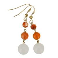 Gemstone Drop Earring, Hetian Jade, with Gold Filled, 14K gold-filled, for woman, reddish orange, 47mm 