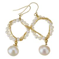 Boucles d'oreilles d'eau douce de Perle , perle d'eau douce cultivée, avec Doublé or, 14K rempli d’or, pour femme, blanc, 56mm Vendu par paire