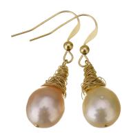 Boucles d'oreilles d'eau douce de Perle , perle d'eau douce cultivée, avec Doublé or, 14K rempli d’or, pour femme, beige, 38mm Vendu par paire